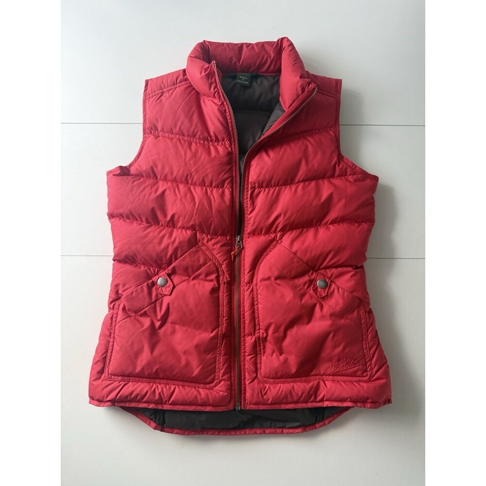 Woolrich Goose Down Puffer Vest Red Black Quilted Zip Front Womens Medium